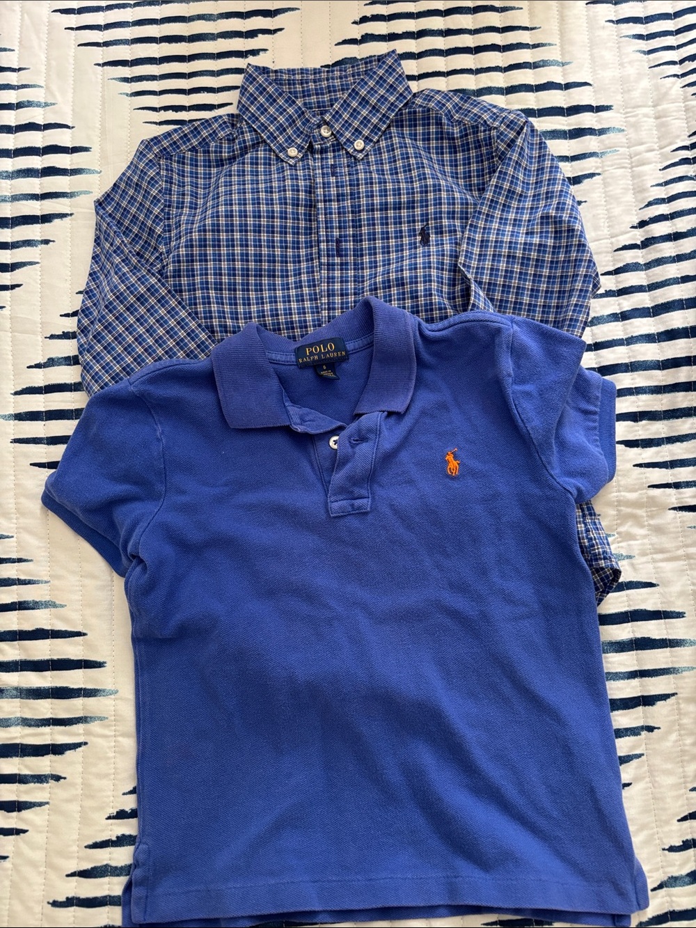 Polo by Ralph Lauren Royal Blue polo and long sleeve blue checked button down
